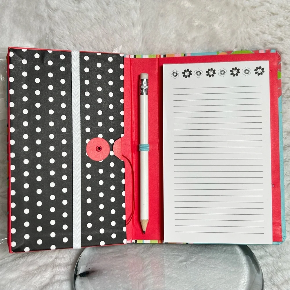 Pepper Pot Perfect Planner Notepad Pockets Pencil Floral Stripes Design Red NEW
